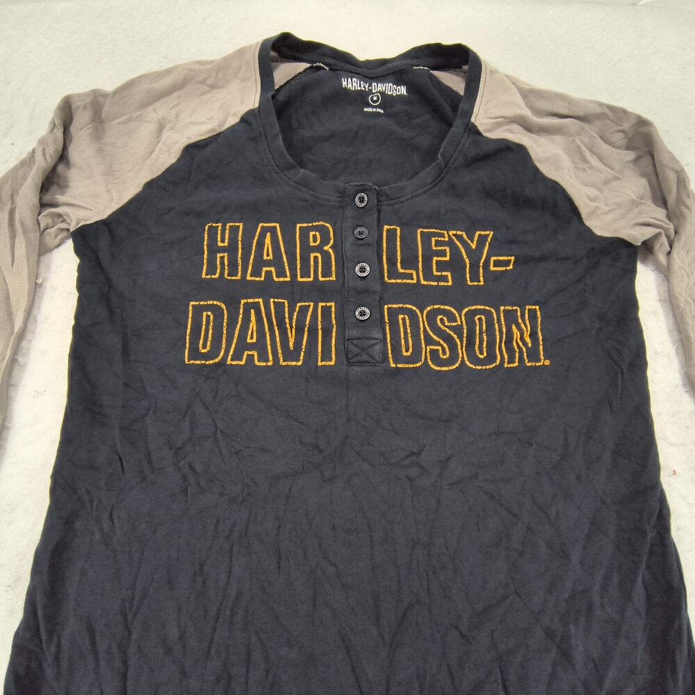 Harley Davidson Graphic Long Sleeve T-Shirt Womens Size Medium M Black